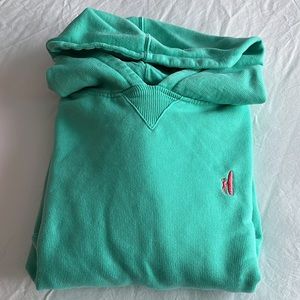 Johnnie-O teal pullover sweatshirt hoodie with pink johnnie-O emblem
